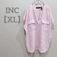 匿名配送✨INC 【XL】ピンクシャツ 異素材 透け感 Vネック
