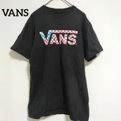 ヴァンズ クルーネック 半袖 Tシャツ チェッカーフラッグ ロゴ S 黒