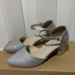 結婚式 お呼ばれパンプス チャンキーヒール シルバー Sサイズ