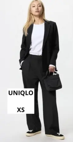 【ユニクロ】UNIQLO レディース タックワイドパンツ ブラック XS