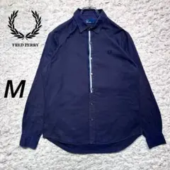 『FRED PERRY』 フロントテープシャツ　刺繍ロゴ　上品　ネイビー　【M】
