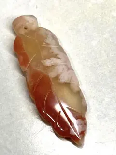 TP498-1 ピンク花桜瑪瑙フラワーアゲート羽根リーフ彫刻　天然石ルースパーツ