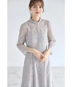 新品タグ付　tocco 裾スカラップカットパネルレース×ラインレースワンピース