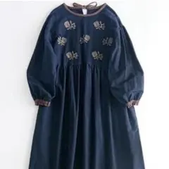 サマンサモスモス 新品 リサイクルコットン刺繍ワンピース ネイビー