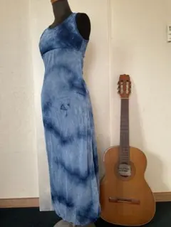 青色タイダイ ノースリーブロングワンピース