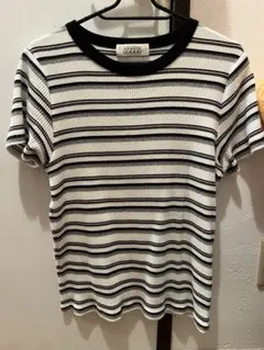 LOWRYS FARM リブ編みストライプ半袖Tシャツ Lサイズ