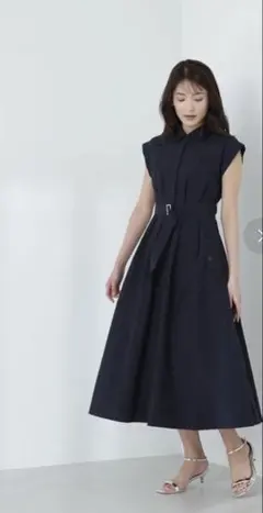 ナチュラルビューティーベーシック半袖シャツワンピース ネイビー　イエナ　シップス