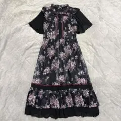 美品　アクシーズファム　花柄　レース　りぼん　半袖　ロングワンピース　M