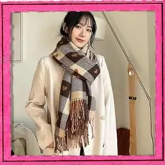 レディース 冬用 スカーフ ハートブラウン チェック 大判 ストール 可愛い