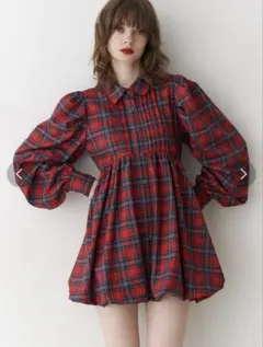 jouetie シャツカラーバルーンミニワンピース チェック