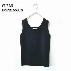 クリアインプレッション【F】 夏ニット Ｖネック ノースリーブ ブラック 綺麗め