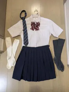 制服セット（紺色スカート、白シャツ、ネクタイ、リボン、ベスト、ブレザー）