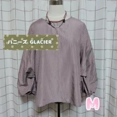 ハニーズGLACIERボリューム袖ブラウス M ストライプ美品 2way着画有り