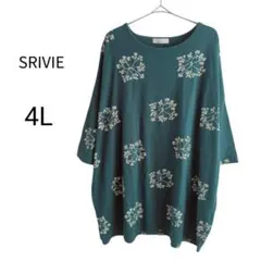 SRIVIE 4L チュニック　七分袖 カットソー グリーン 花柄 大きいサイズのサムネイル