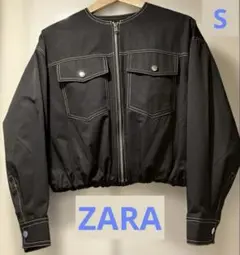 ZARA ザラ　ノーカラー クロップドジャケット ショートジャンパー　S