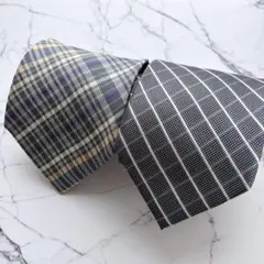 【シルク100％】ネクタイ 2本セット 使用感少 まとめ売り チェック柄