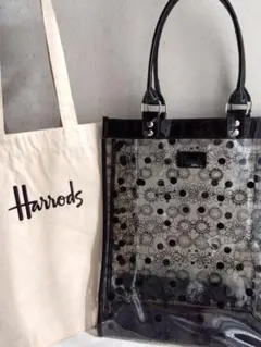 Harrods トートバッグ 　クリア花柄 キャンバス地　2点セット