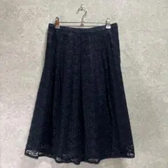 【レリアン】スカート レディース 11号レース　刺繍 紺 膝丈 大きいサイズ