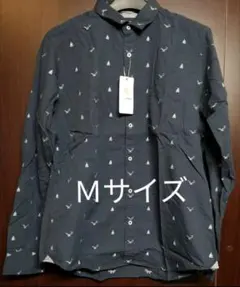 長袖シャツ　Ｍサイズ・ヨット&カモメ柄　ネイビー新品