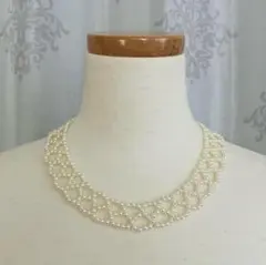 エレガント ホワイトパール風ビーズ ネックレス レース状