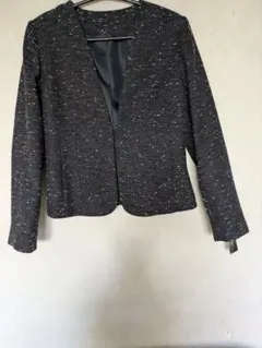 最終値下げ新品ノーカラー濃紺ツイードジャケット