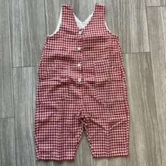 韓国子供服　melon switch 赤白チェック オーバーオール