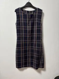 ネイビー系チェック ノースリーブミニワンピース