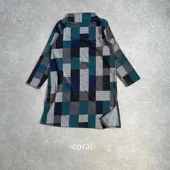 coral/ワンピース/M/総柄/ブルー系/カジュアル/スリット/ハイネックのサムネイル