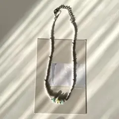 《46》グリーンストーンネックレス ホワイトシードビーズ