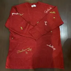 AZUL 赤色 刺繍入りニットセーター M