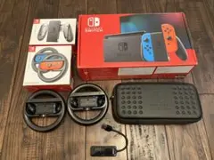 Switch本体 中古 ネオン 純正ハンドル等 6点セット マリオカート 任天堂