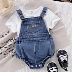 ベビー デニム ロンパース オーバーオール サロペット 80cm キッズ ベビー