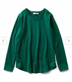 フェリシモ　IEDIT　クワトロセブン Vネックカットソー 　グリーン　Mサイズ