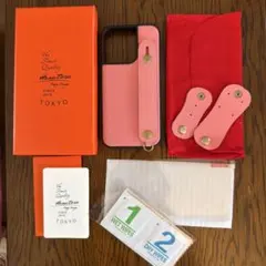 HANATORA 本革iPhone14Proケース ピンク ストラップ付き