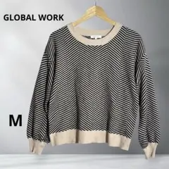 【グローバルワーク】セーター 長袖 クルーネック ヘリンボーン柄 ゆったり M