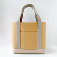 マスタードキャメル＆モカ　帆布　ハンドメイド　トートバッグ　ファスナー付き☆のサムネイル