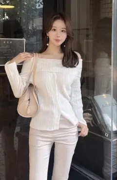QUNG オフショルダーリブニット ※ブラック
