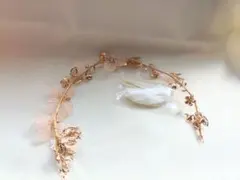 ウェディングヘッドドレス ゴールド ピンク