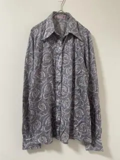 ヴィンテージ ペイズリー柄 長袖シャツ 総柄 紫系 レトロ 古着 メンズM相当