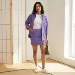 美品 SHEIN 紫 コーデュロイ セットアップ ハロウィンセットアップ