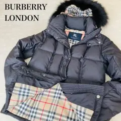 【美品】バーバリーロンドン ダウンジャケット ノバチェック フォックスファー L
