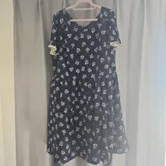 【19号】花柄ドット半袖カットソーワンピース