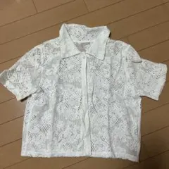 GUレース半袖クロシェシャツ　レース編みシャツ