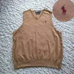 Polo Ralph Lauren　コットンニットベスト　ベージュ　ポニー刺繡L