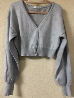 OLIVE des OLIVE ライトブルー ハート柄 クロップドカーディガン