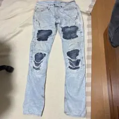 スキニーデニム ライトブルー ダメージ加工