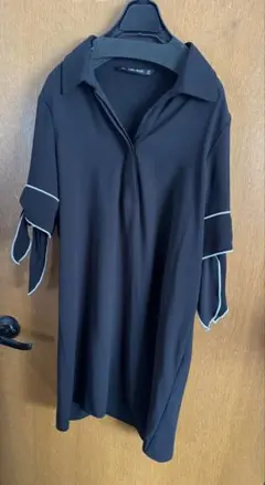 新品未使用⭐︎ザラ リボン付きブラック シャツワンピース