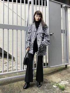 オーバーサイズ ブラック・ホワイト チェックツイードジャケットSLY