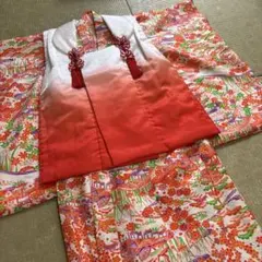 レトロ　総柄　正絹　七五三着物　3歳　女の子　被覆　襦袢付き　3点セット