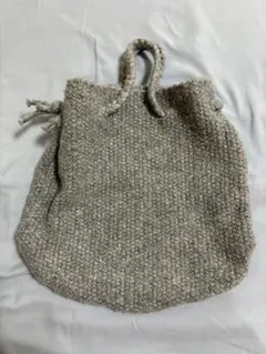 ニット素材 巾着バッグ グレー